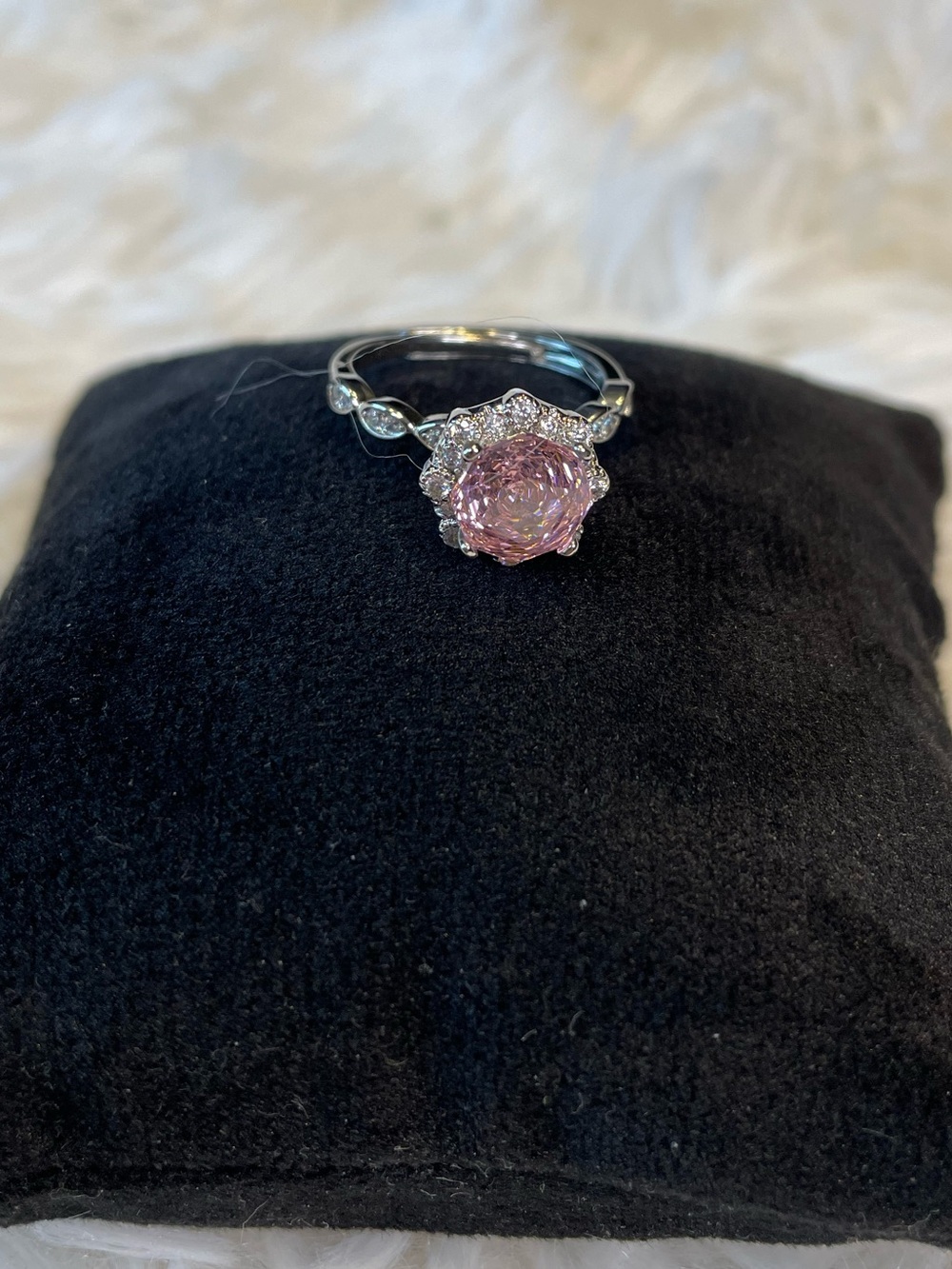 Pink Flower Rose Cut Halo Ring